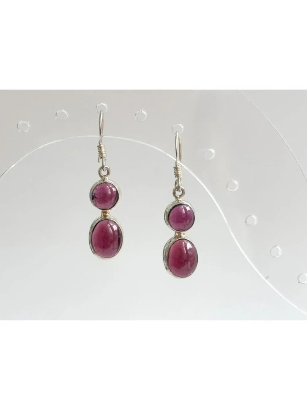 Natural Amethyst Cabochon Gemstone Vintage Sterling Silver 925 Earrings
